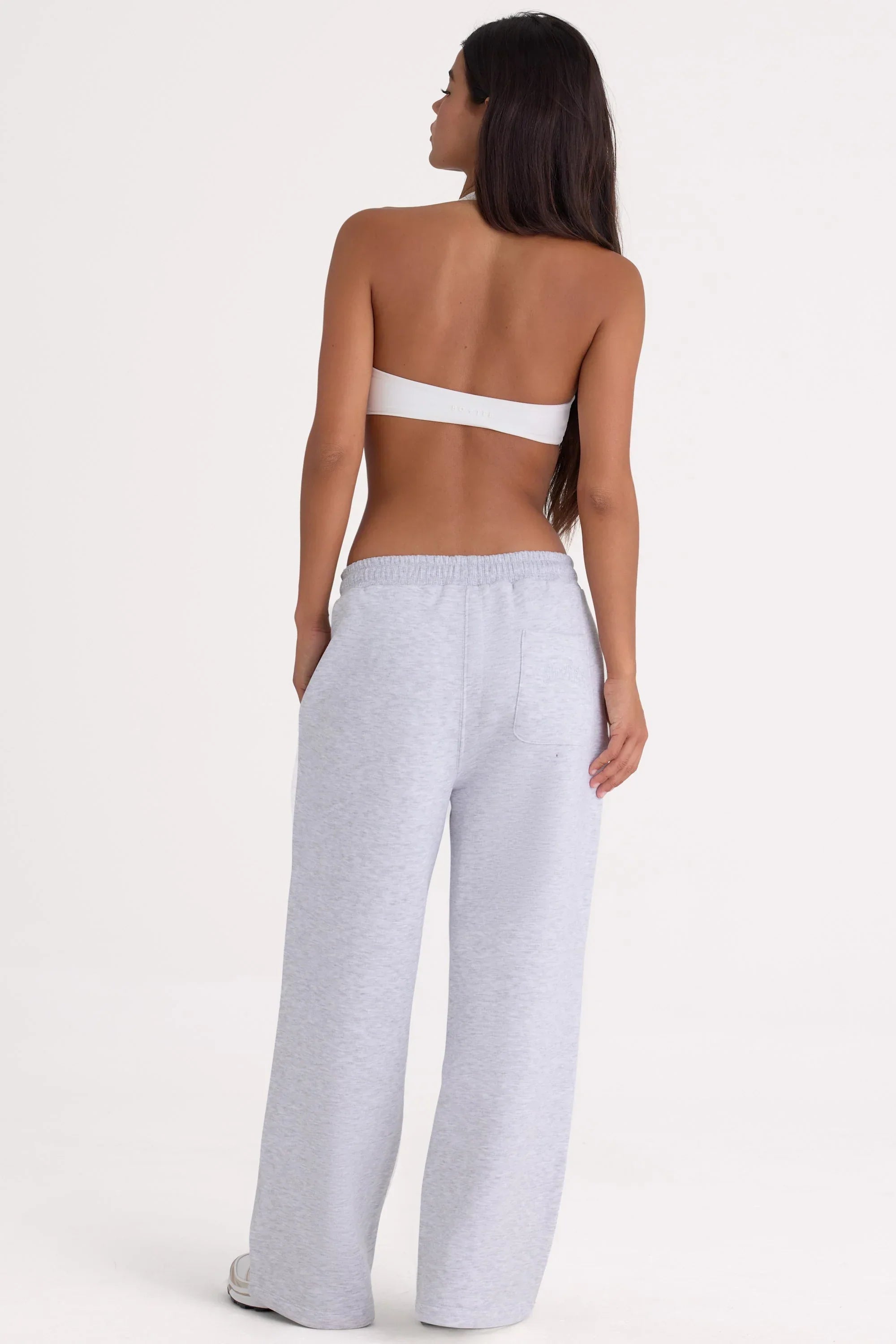 Brushed Jersey Wide Leg Joggers in Grey Marl