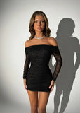 Blind Faith Backless Glitter Mesh Mini Dress Black