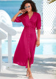 Button Front Maxi Dress Pink
