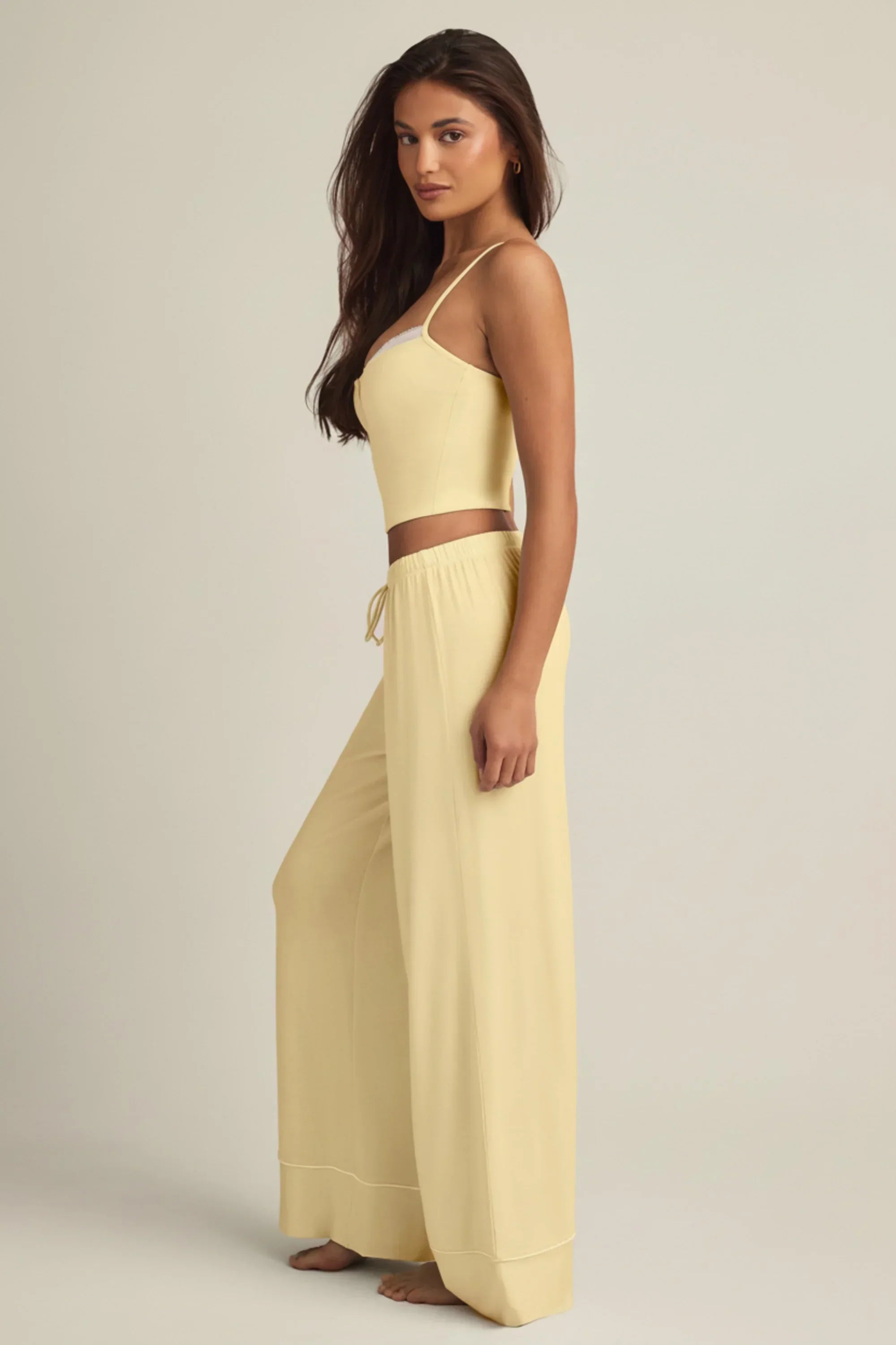 Modal Mid Rise Pyjama Trousers in Pastel Yellow