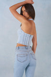 Halterneck Denim Corset Style Top in Light Denim