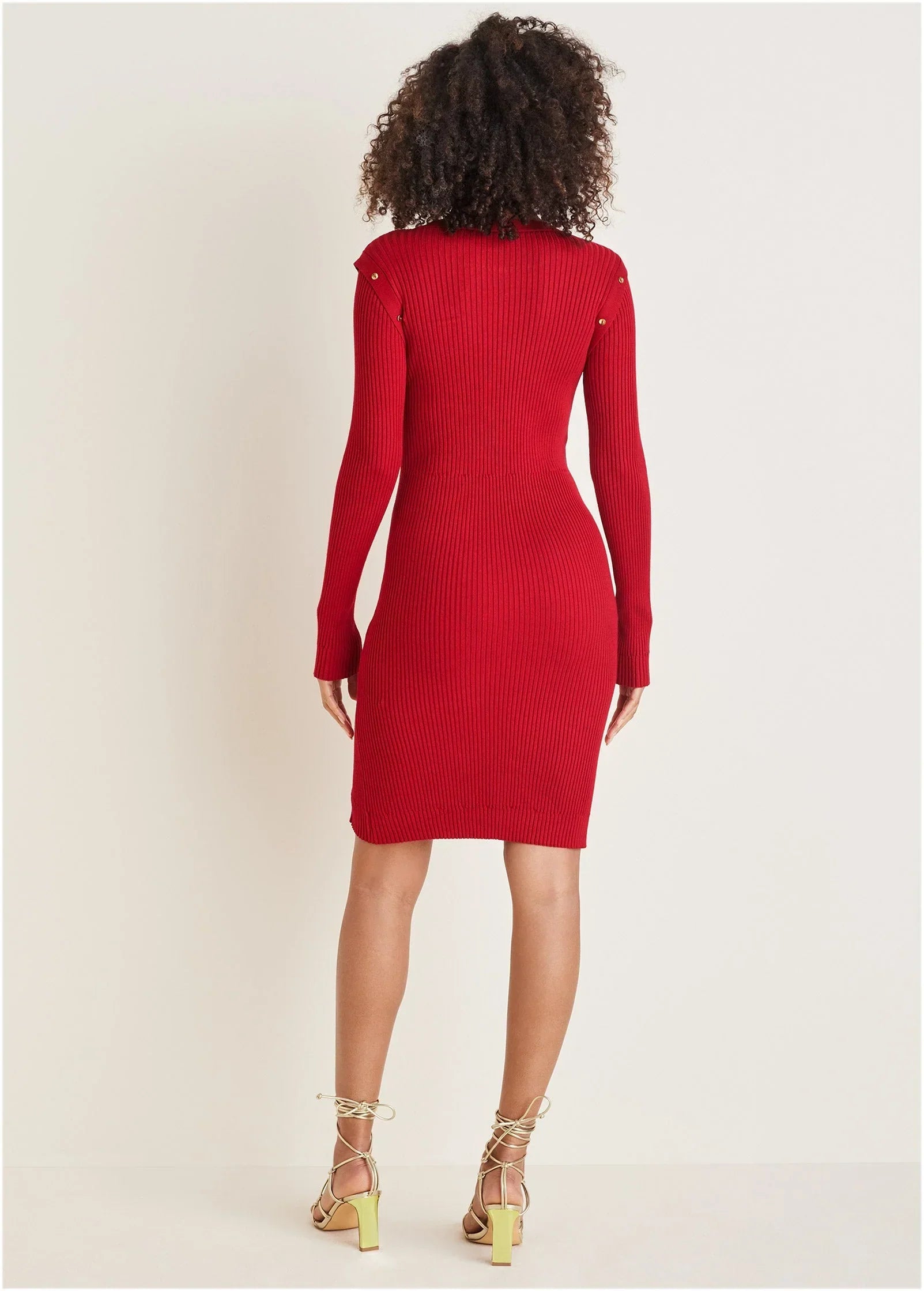 Button Detail Sweater Dress Equestrian Red