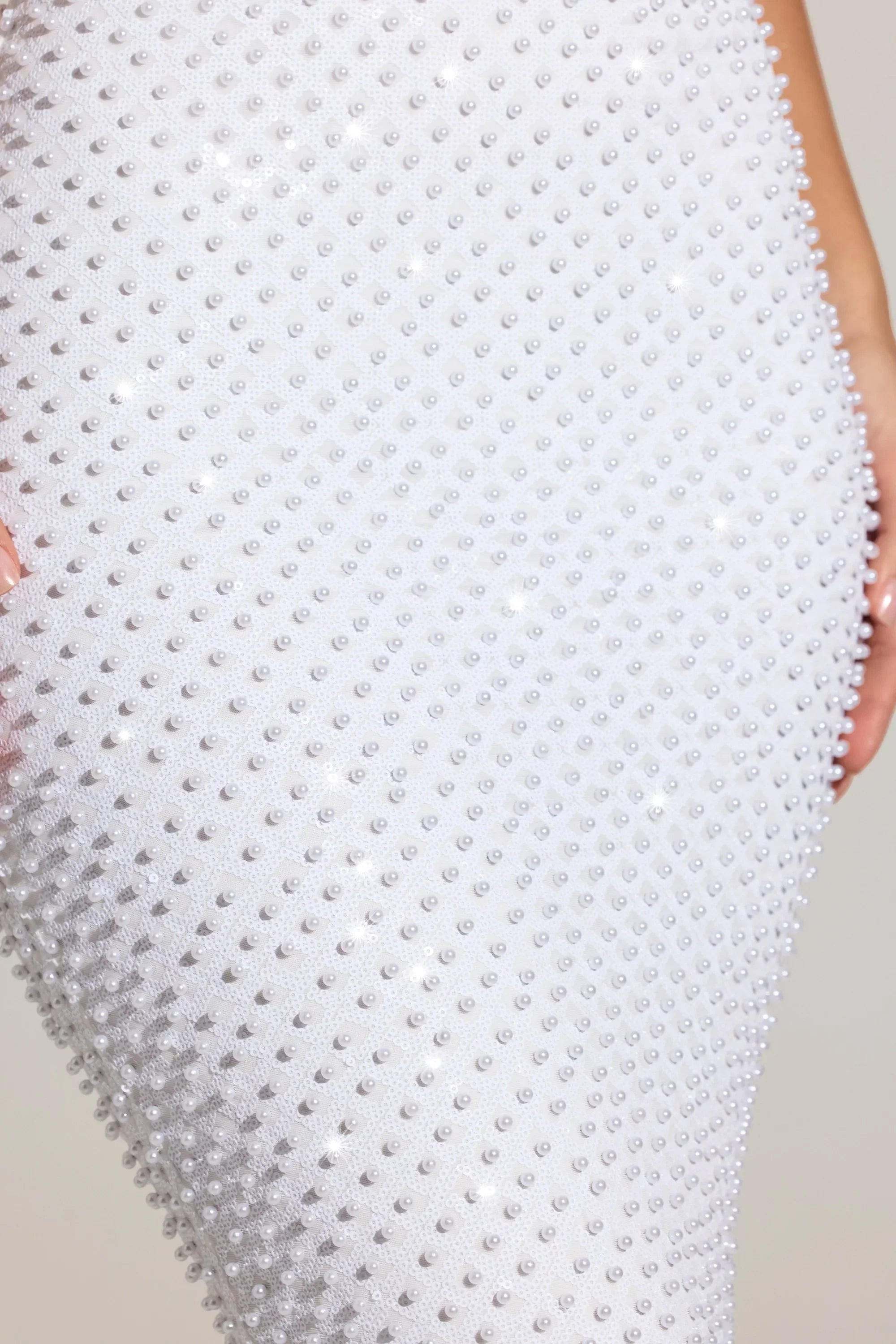 Embellished Cowl Neck Maxi Dress in White
