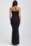 Ribbed Modal Halterneck Maxi Dress in Black