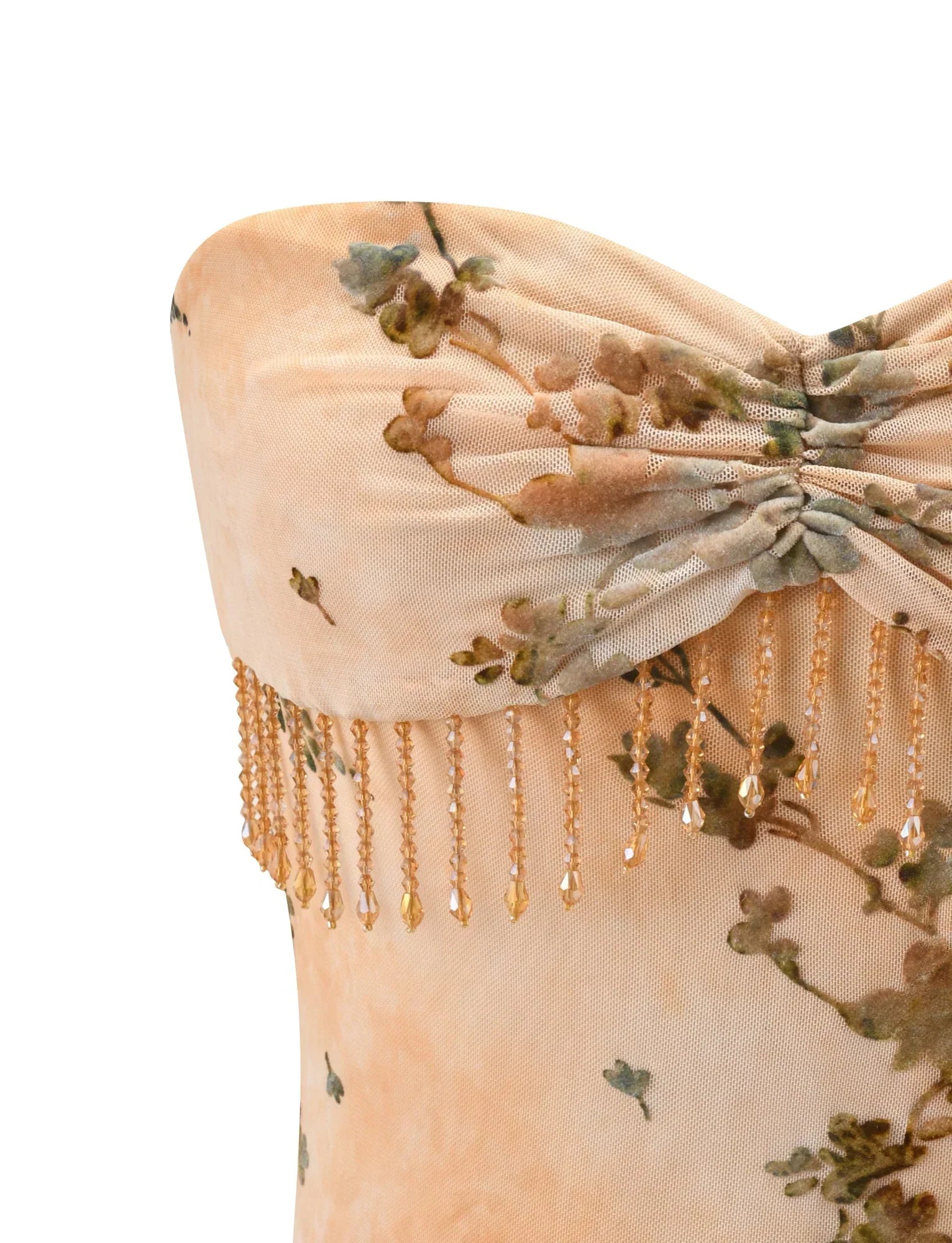 OONA BURN OUT FRINGE TOP TAN