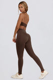 Brushed Jersey Ruched Mid Rise Leggings in Pecan Marl
