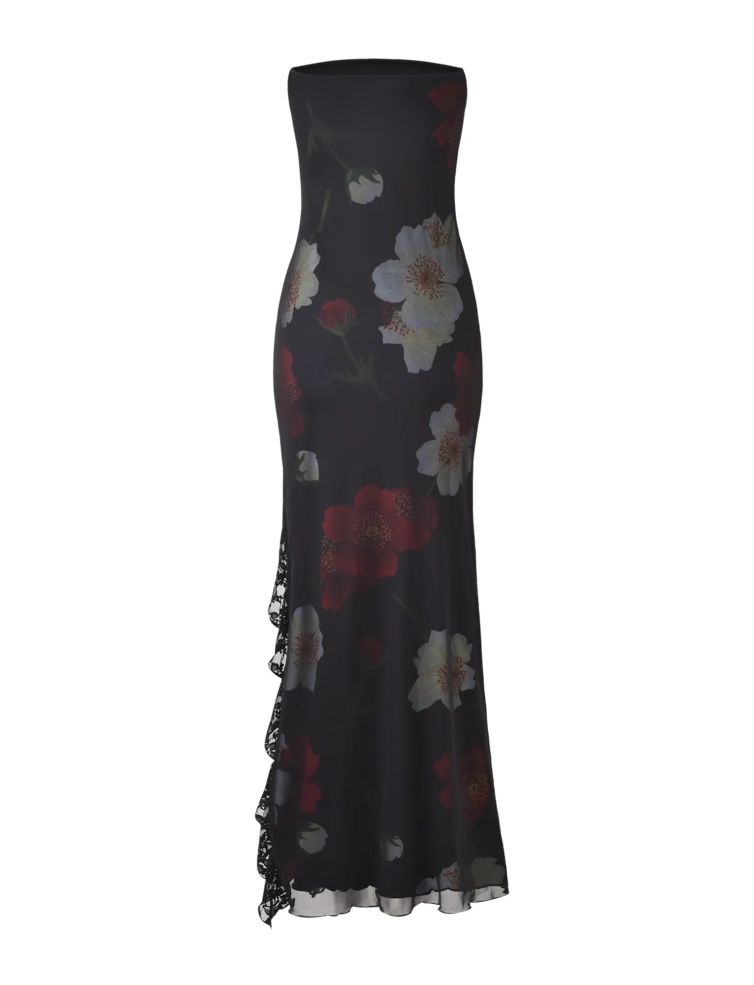 THEO MAXI DRESS RED MACRO FLORAL