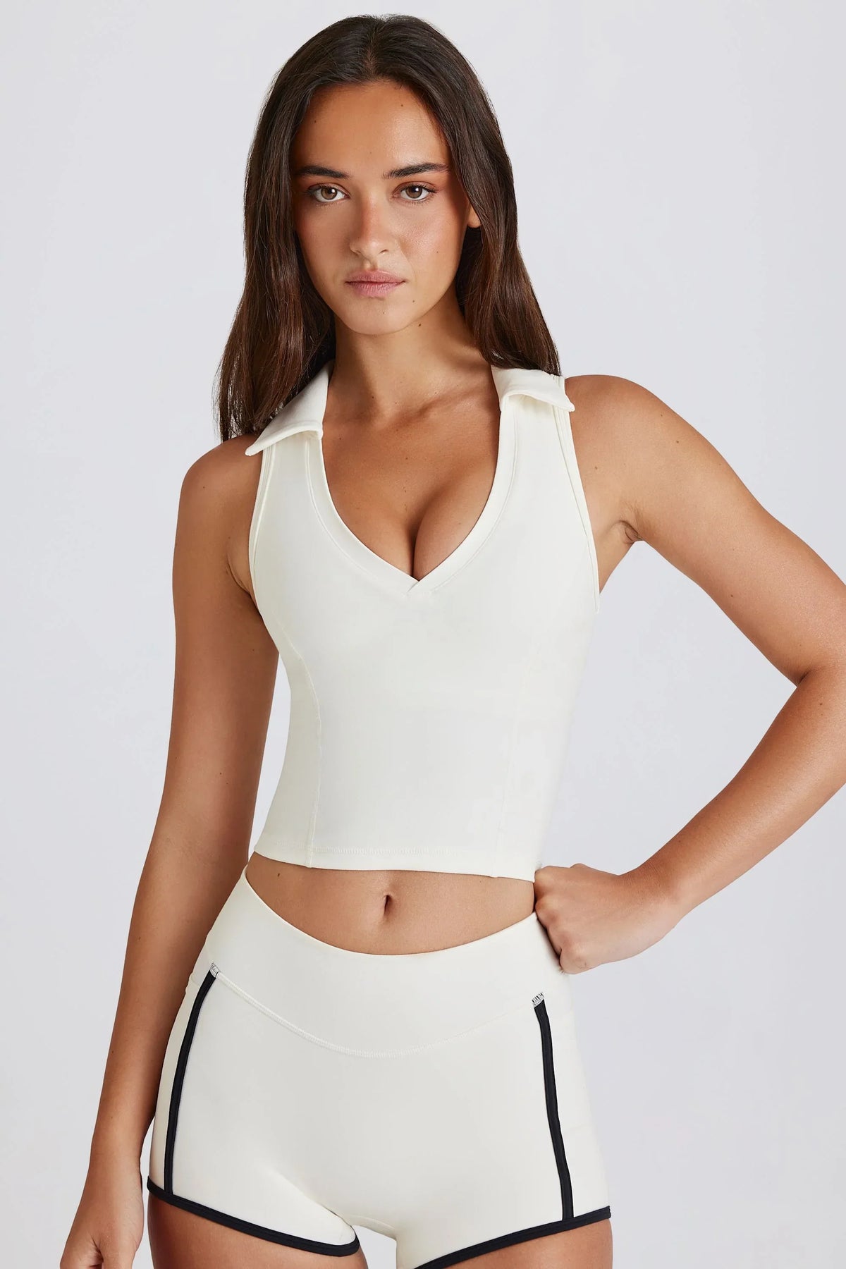Soft Active Polo Crop Top in Coconut