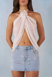 Halterneck Open Front Top in Ivory
