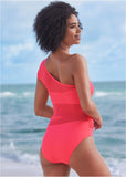 Asymmetrical Mesh One Piece Sunset Pink
