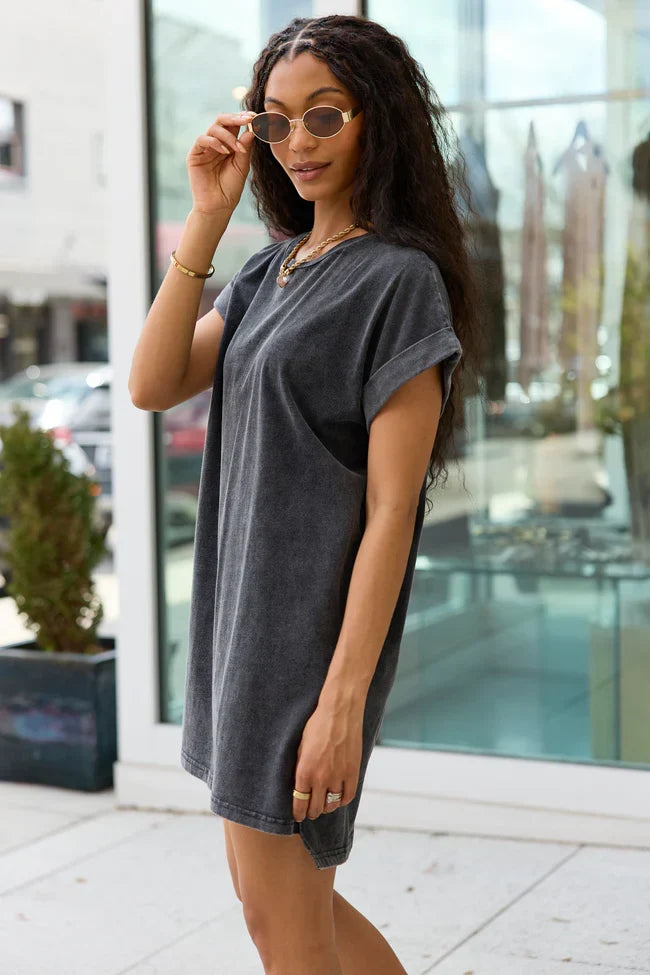 River Black Acid Wash T Shirt Dress