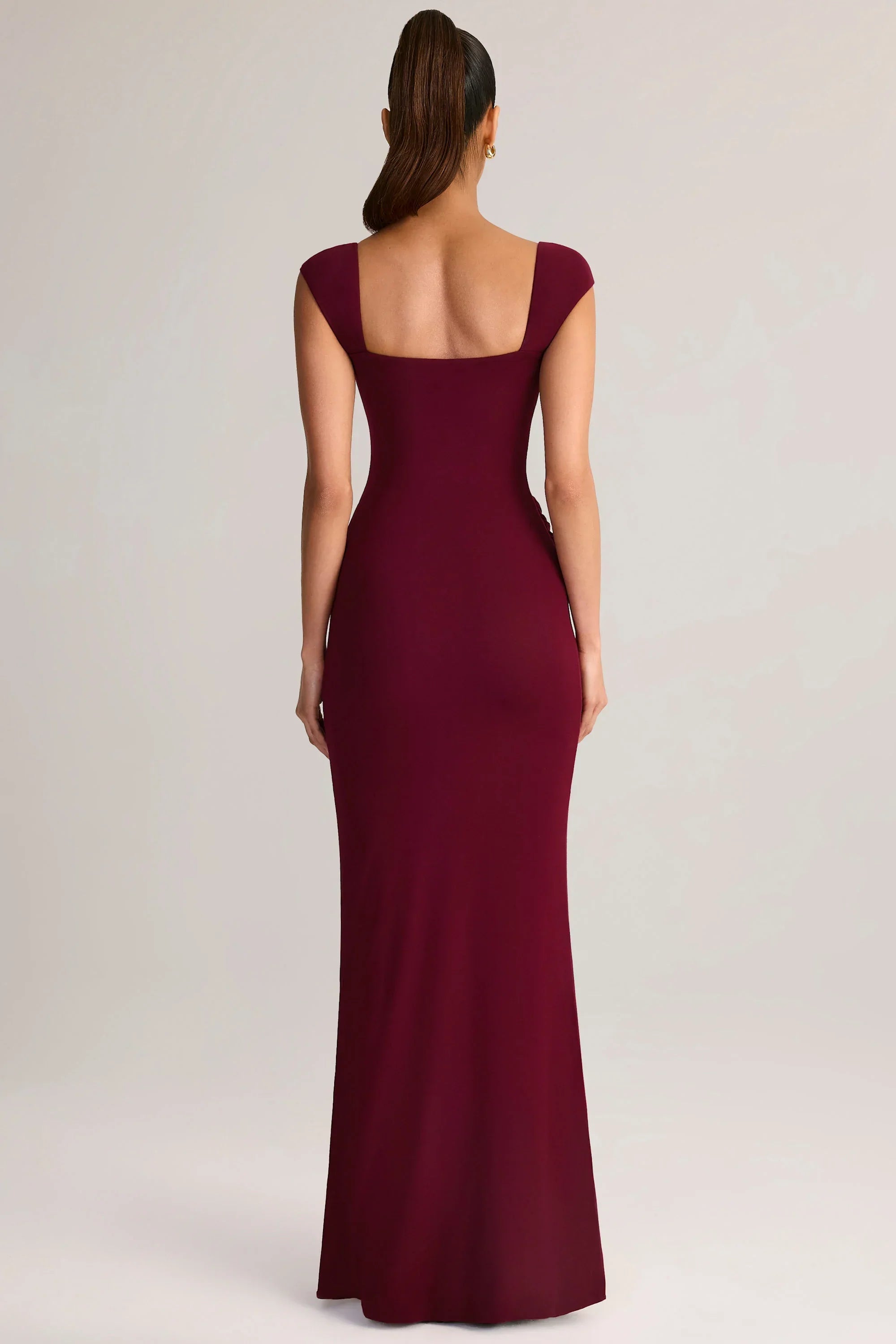 Modal Sweetheart Neck Cowl Waist Maxi Dress in Wine