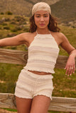Ruffled High Neck Backless Top in Ivory