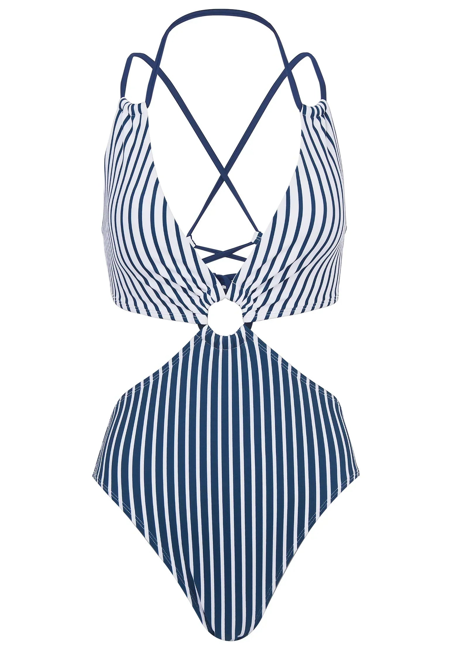 Stripe One Piece Swimsuit Reversible Navy Stripe