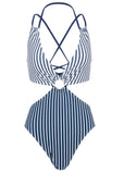 Stripe One Piece Swimsuit Reversible Navy Stripe