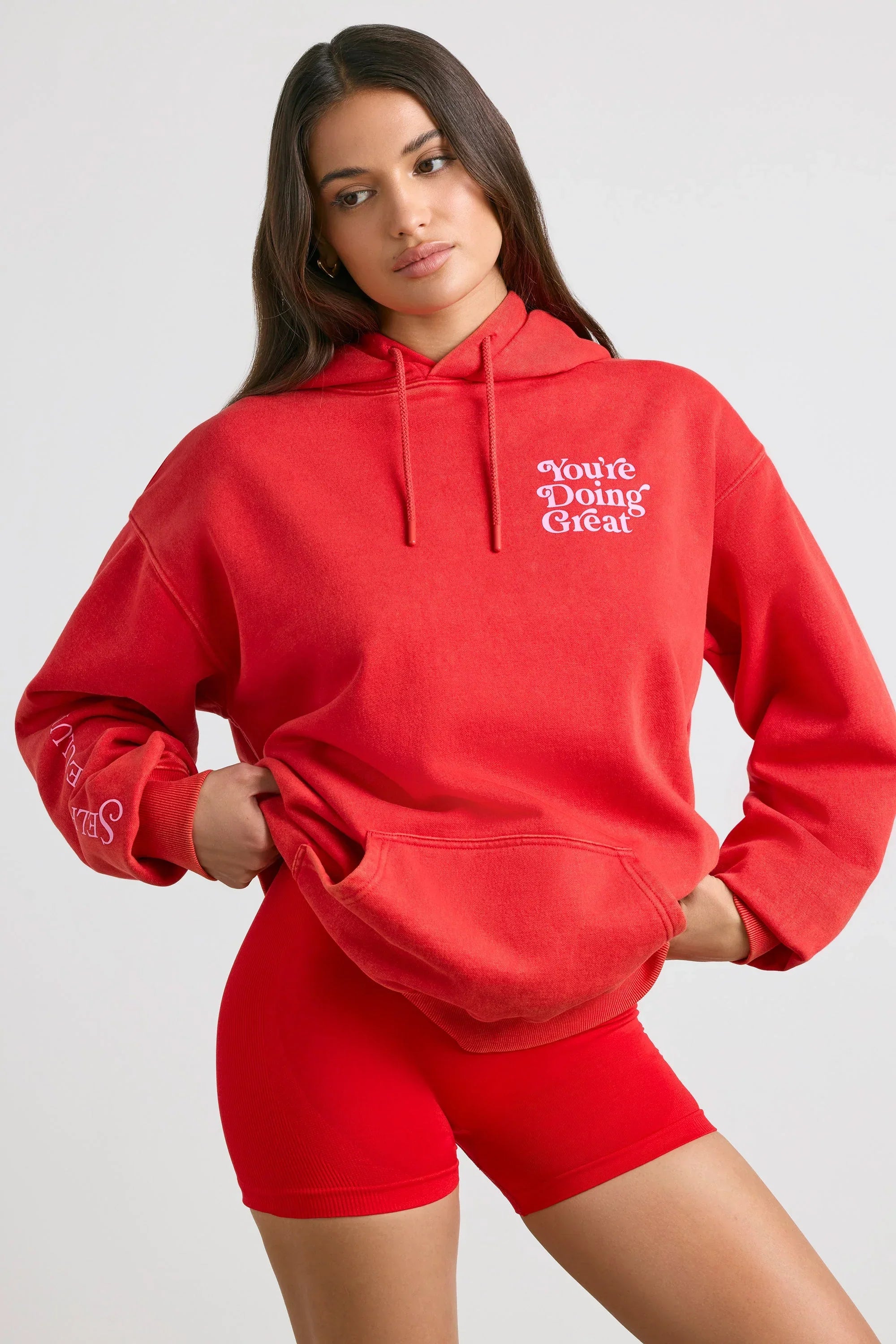 Soft Cotton Jersey Oversized Hoodie in Red