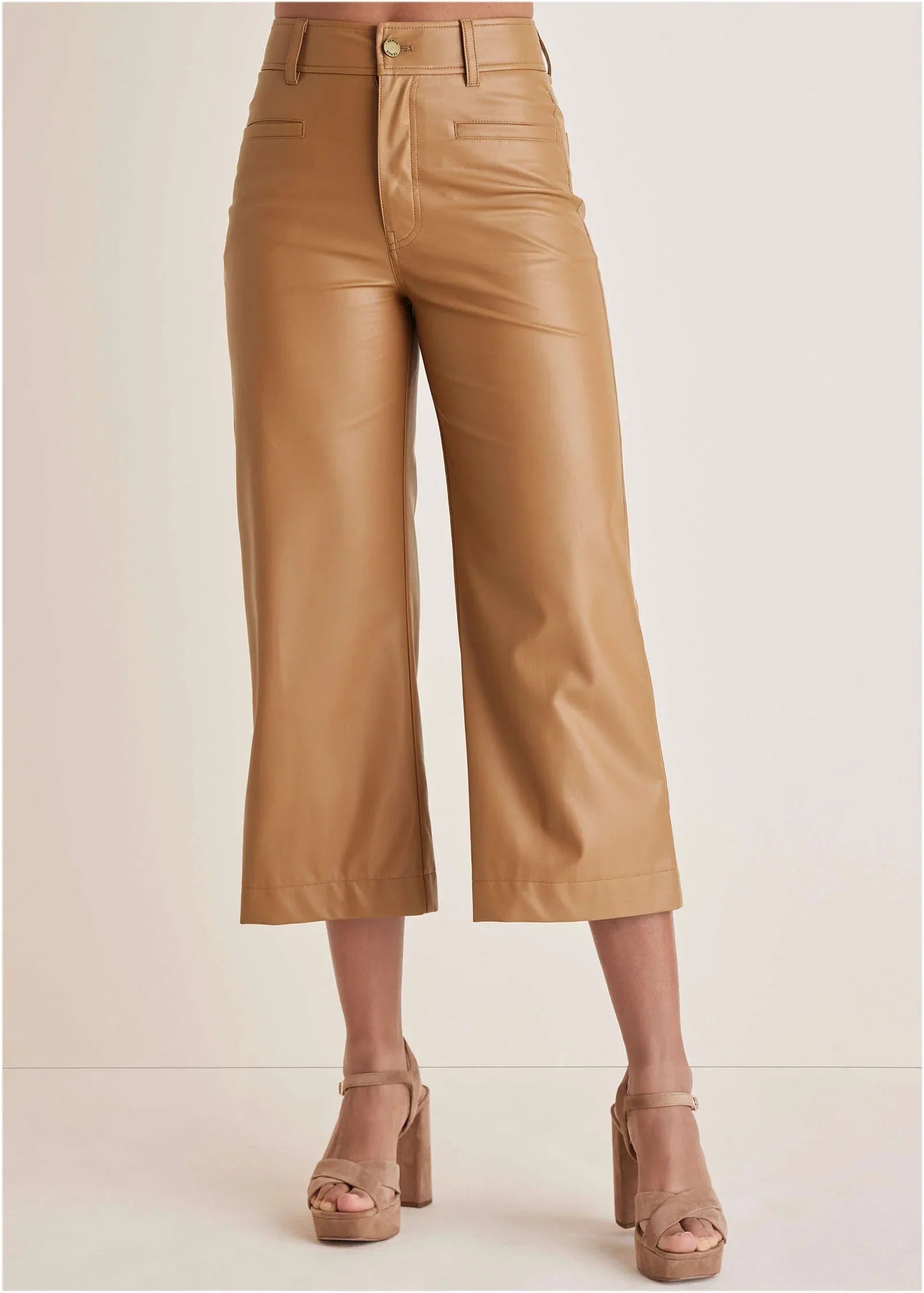 Wide Leg Faux Leather Pants Tobacco Brown