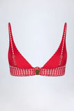 Knot Detail Bikini Top in Red Gingham