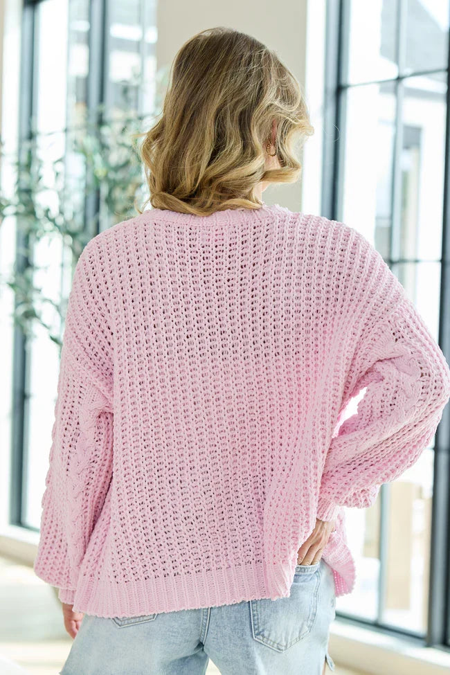 Palmer Pink Chenille Cable Knit Cardigan