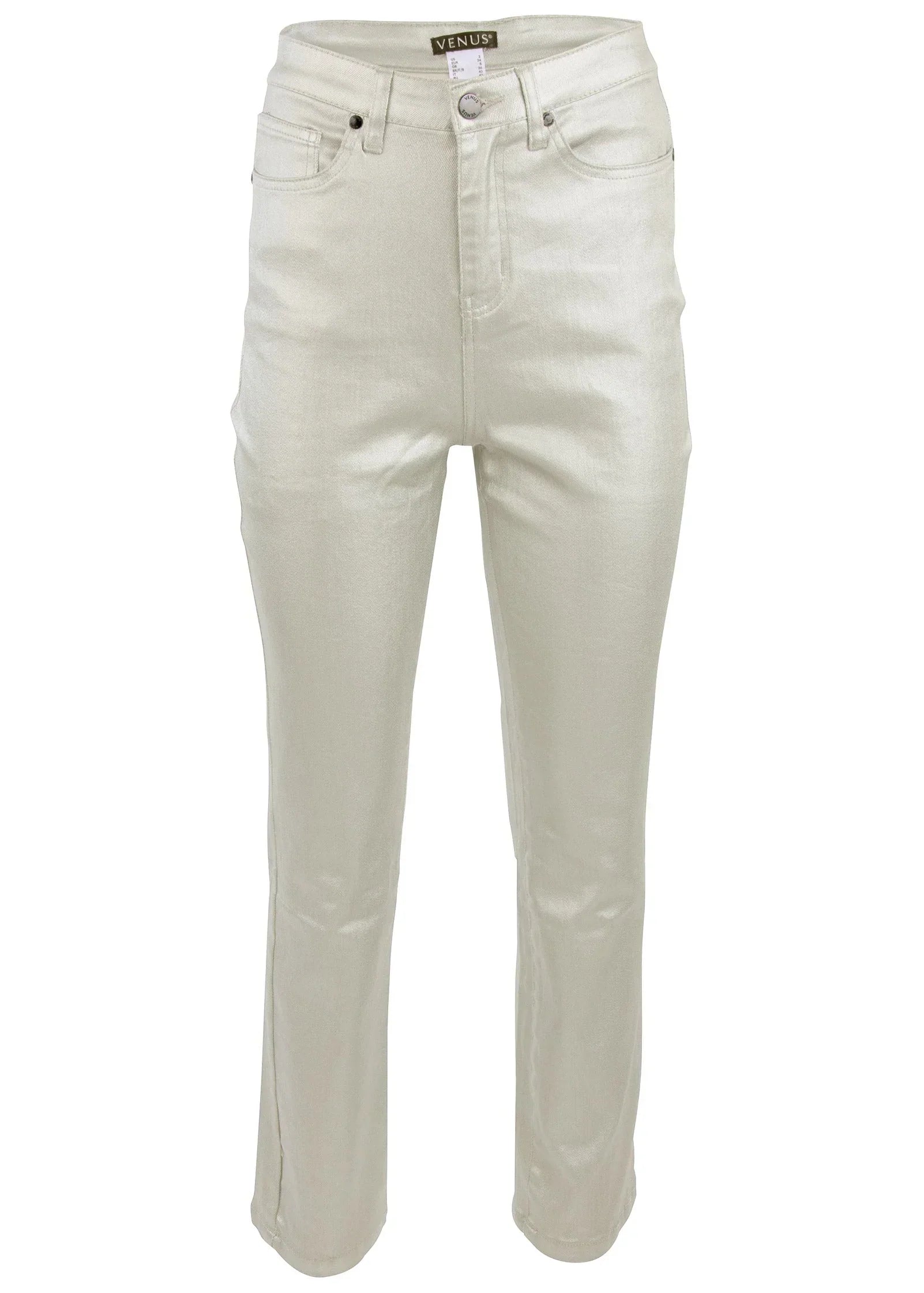 Metallic Straight Leg Jeans Silver Metallic