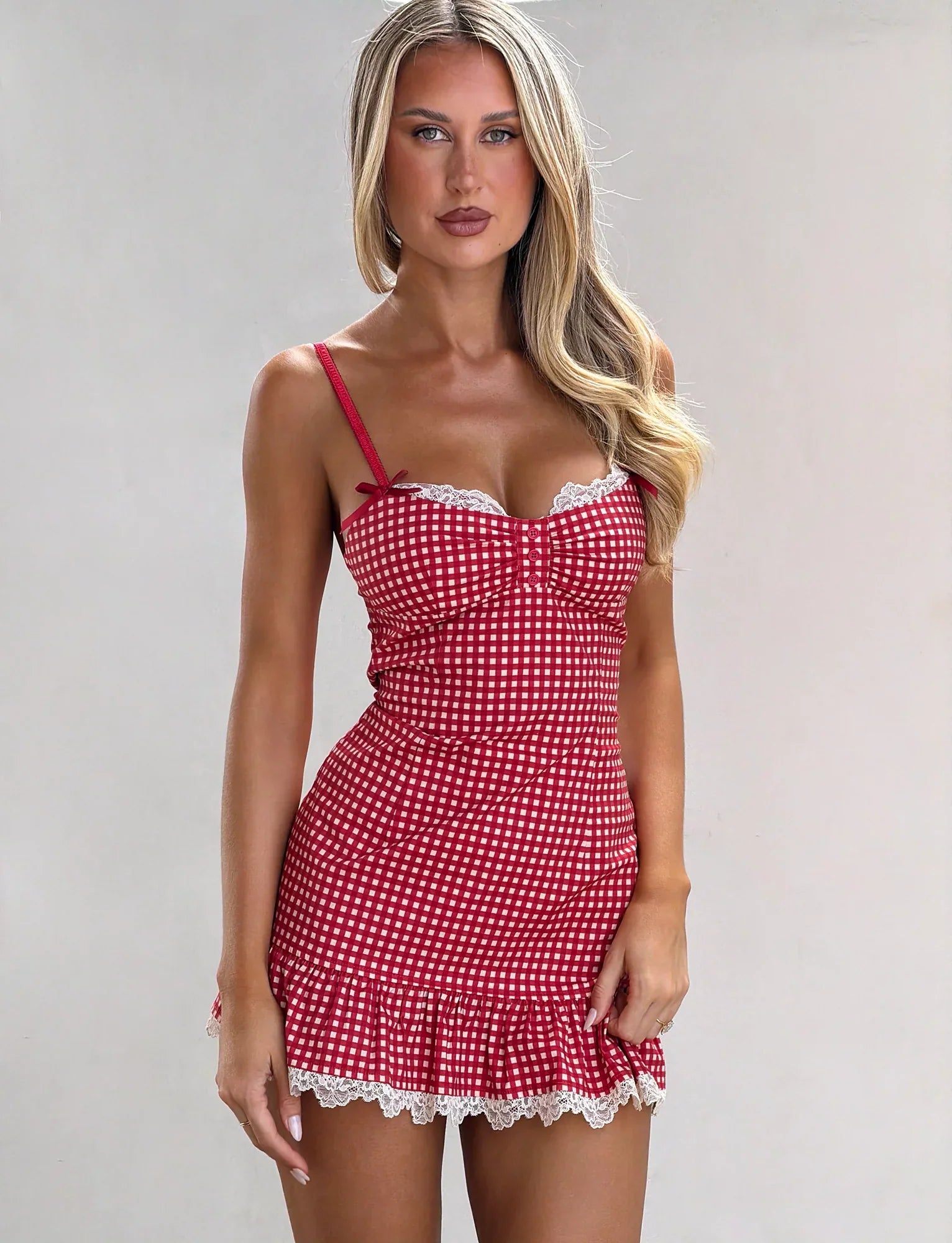 EMMALINE MINI DRESS RED GINGHAM