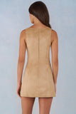 Faux Suede A Line Mini Dress in Tan