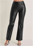 Faux Leather Bootcut Pants Jet Black