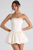 Lace Up Bubble Hem Corset Mini Dress in Ivory