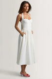Button Detail Halterneck Midaxi Dress in White