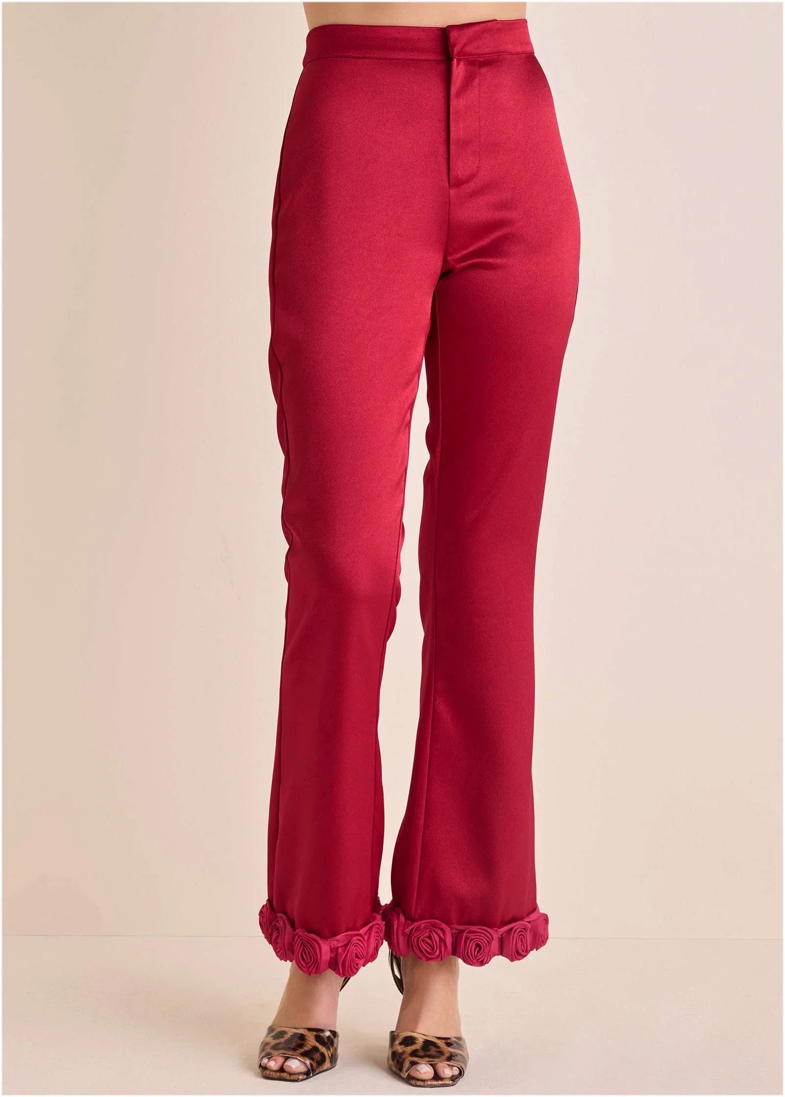 Rose Trim Trouser Dark Red