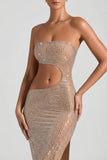 Embellished Cut Out Bandeau Maxi Dress in Honey