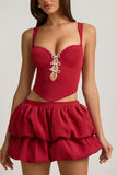 Layered Bubble Hem Mid Rise Mini Skirt in True Red