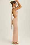 Scarf Detail Cut Out Halterneck Maxi Dress in Warm Peach
