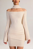 Knit Scarf Detail Off Shoulder Mini Dress in Cream