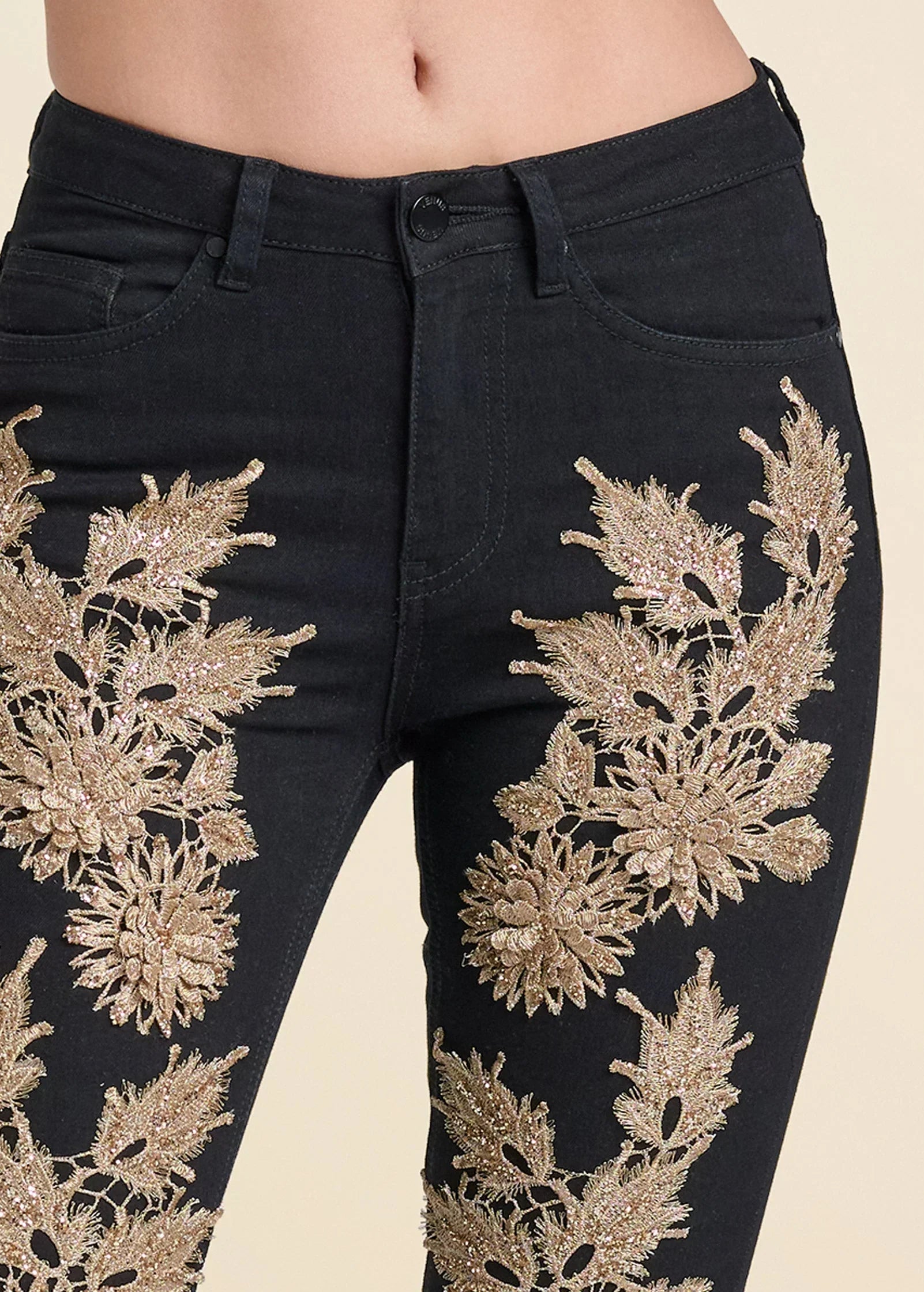 Floral Embellished Jeans Black Multi