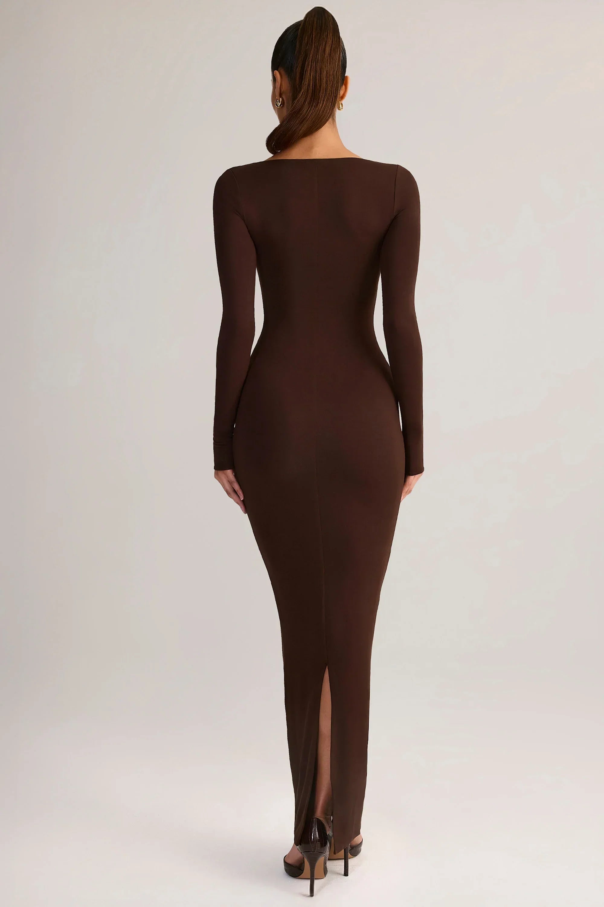 Modal Square Neck Bodycon Maxi Dress in Chocolate Brown