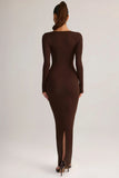 Modal Square Neck Bodycon Maxi Dress in Chocolate Brown