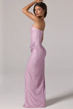 Embellished Bandeau Cowl Waist Maxi Dress in Pink