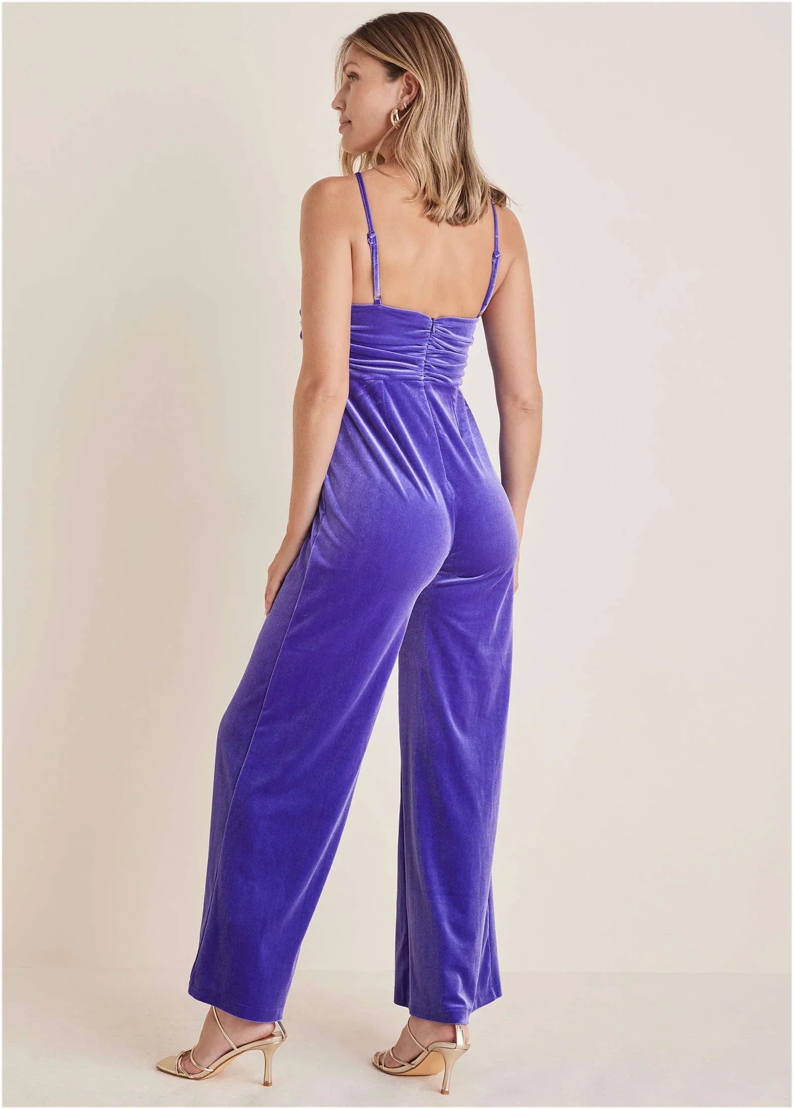 Stretch Velvet Halter Jumpsuit Deep Blue
