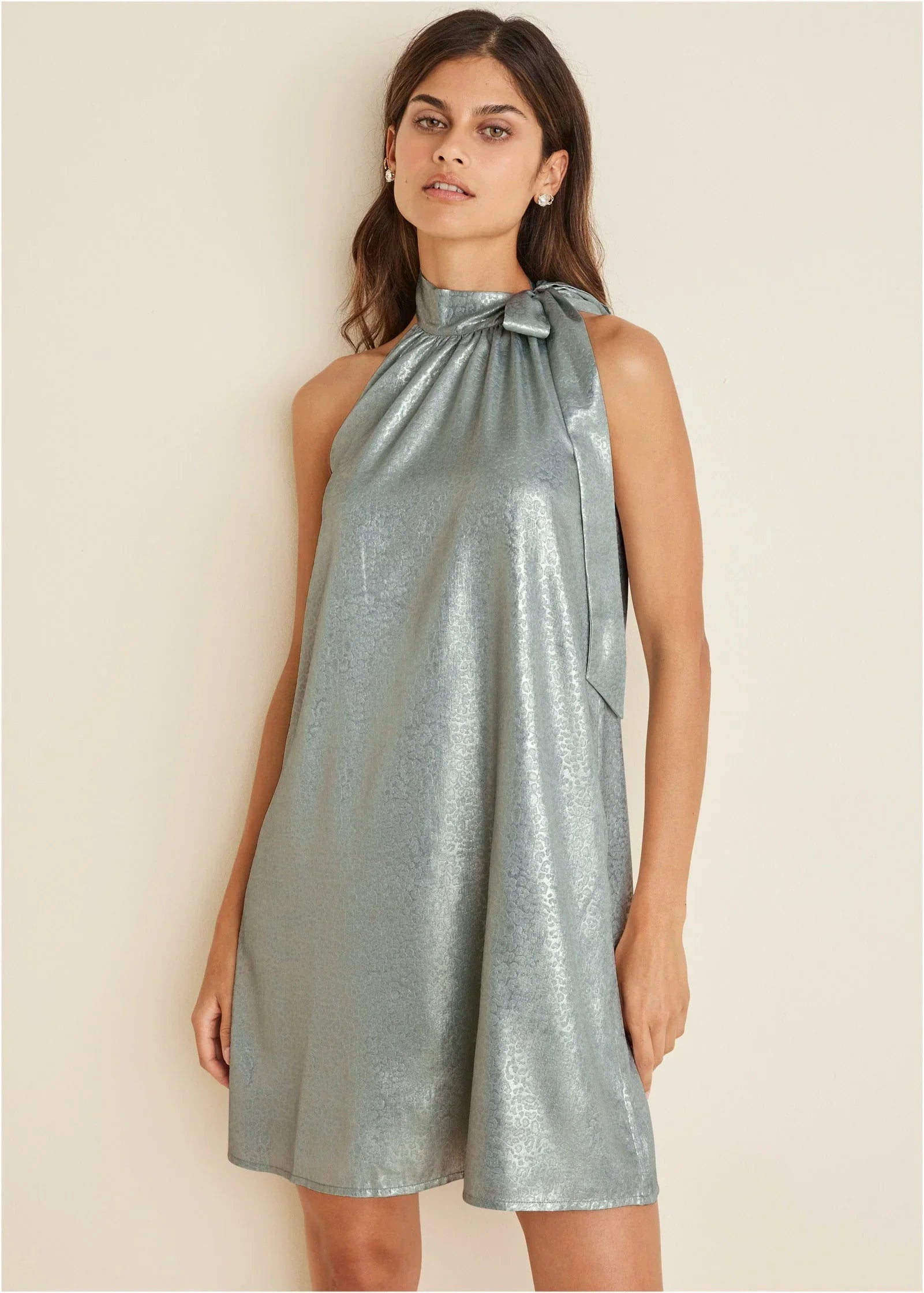 Shimmer Jacquard Mini Dress Seafoam