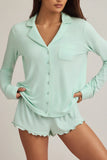 Modal Ruffle Trim Pyjama Shorts in Mint