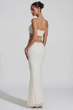 Embellished Cross Back Crop Top in White