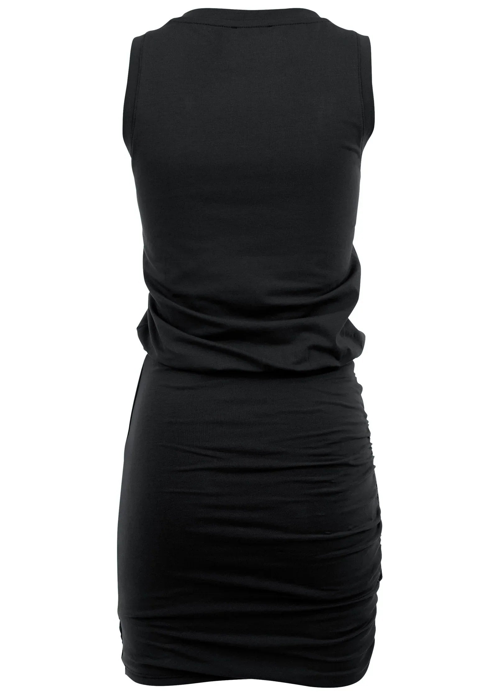 V Neck Side Wrap Mini Dress Black