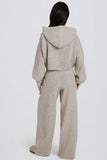 Knit Mid Rise Wide Leg Joggers in Beige