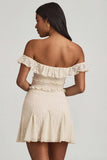 Off Shoulder Lace A Line Mini Dress in Ivory