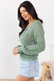 Lotus Long Sleeve Sage Open Knit Henley Sweater SALE