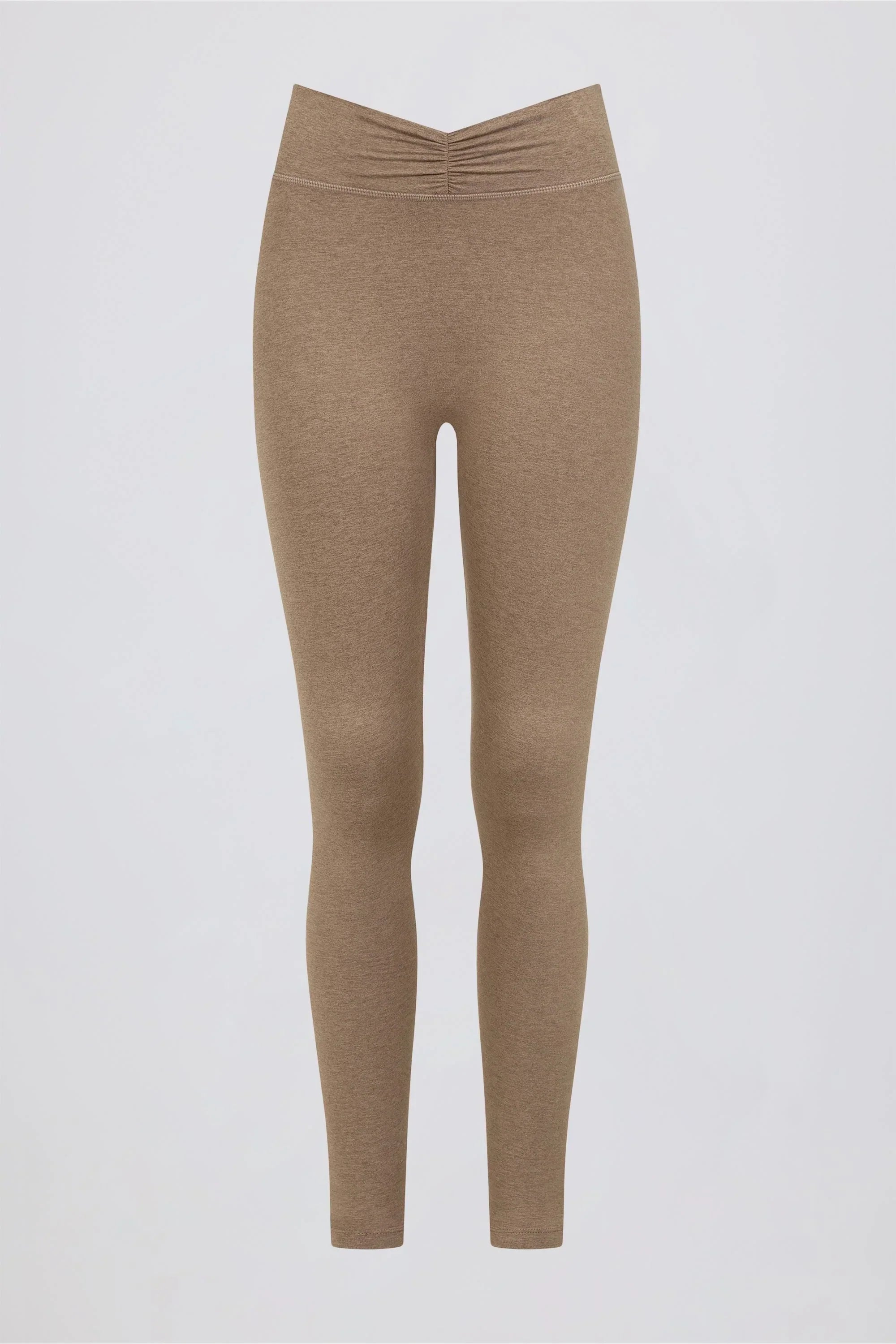 Brushed Jersey Ruched Mid Rise Leggings in Mocha Marl