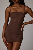 Soft Sheer Mesh Bandeau Mini Slip Dress in Deep Cocoa