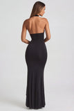 Ruffle Trim Halterneck Gown in Black