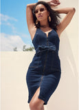 Denim Dress With Zipper Dark Wash